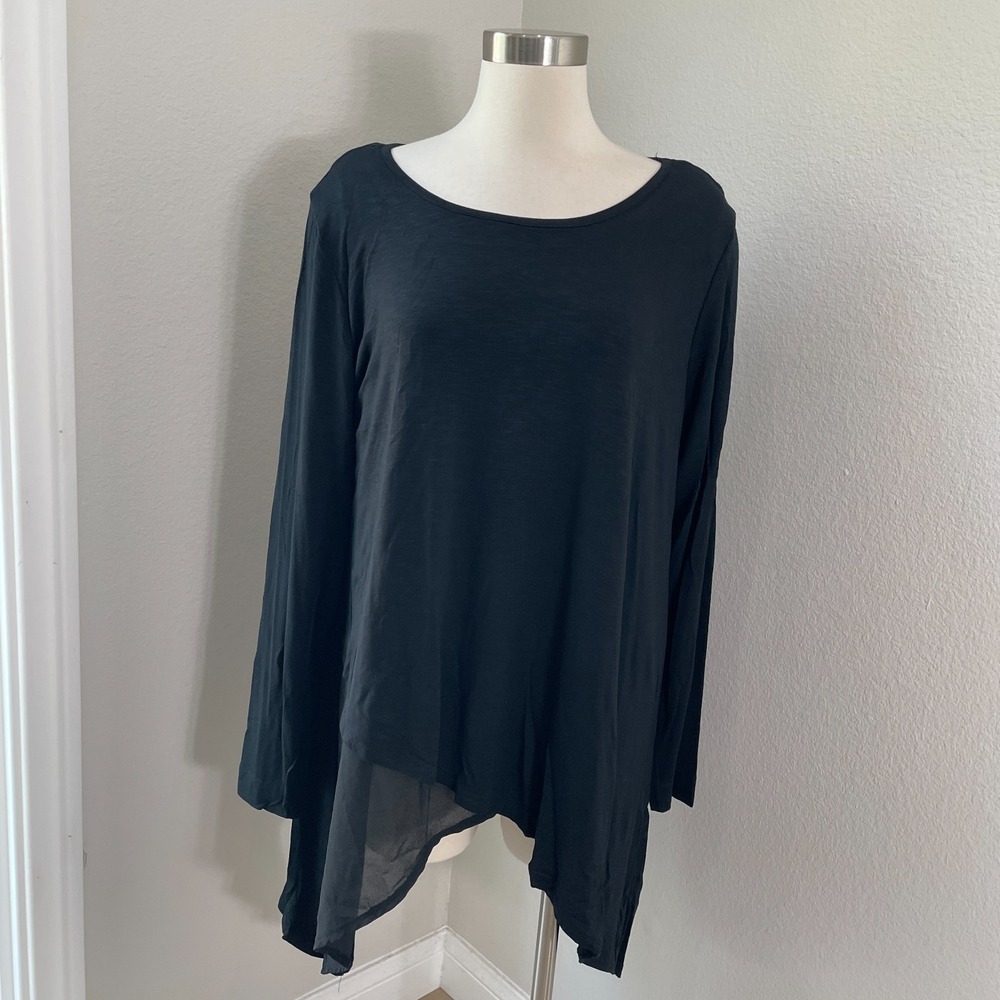 KATE & MALLORY Womens Plus 1X Black Tunic Top Long Sleeve Sharkbite Hem Shirt